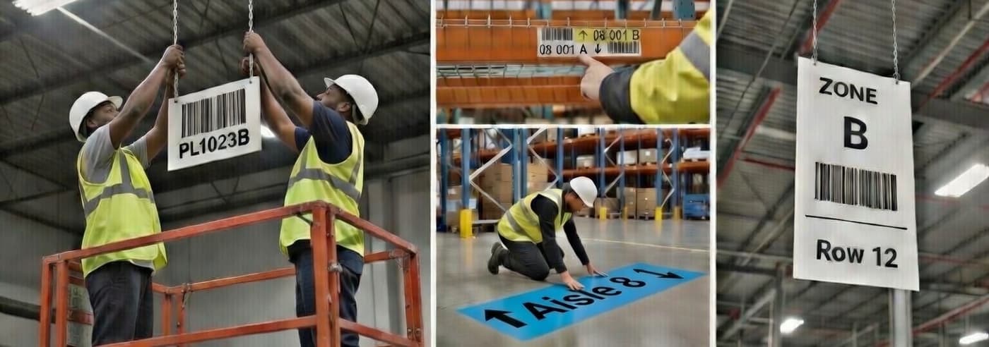 Custom warehouse barcode rack labels and retro-reflective pallet labels for inventory management